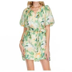 NEW JADE pleated puff sleeve dress in brushed floral